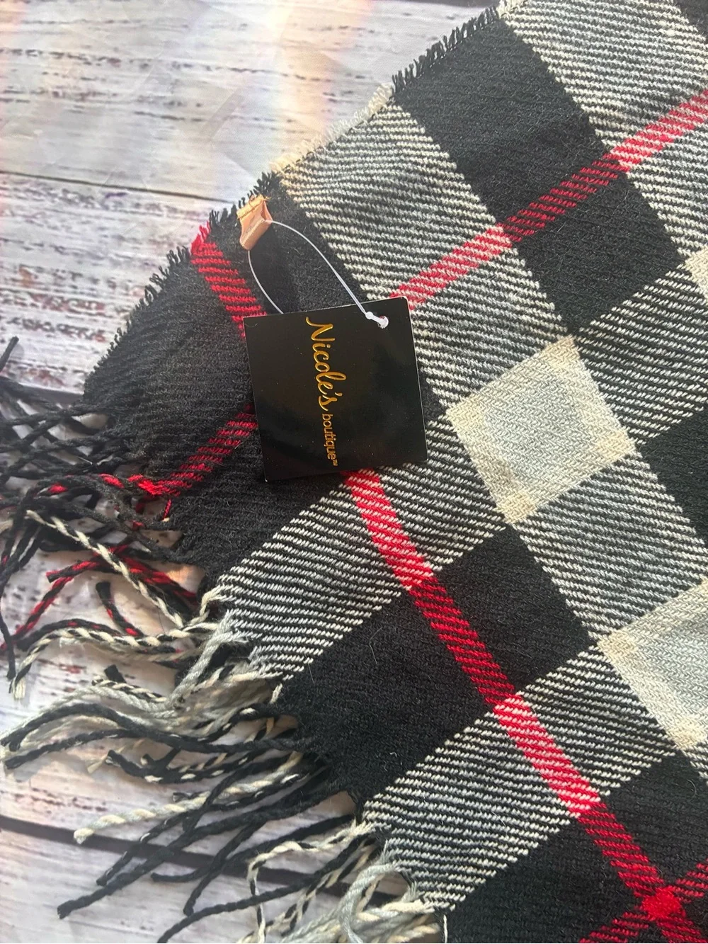 Nicole’s Boutique Women’s Classic Black Tartan Plaid Fringe Scarf